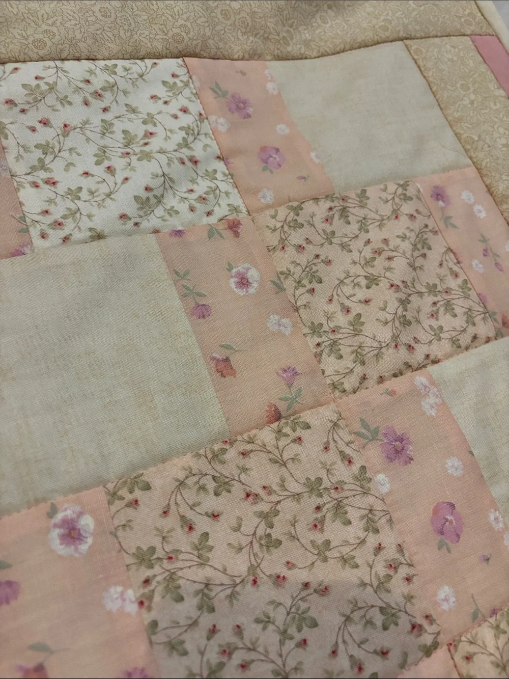Handmade Patchwork Baby Quilt - Pink and Cream